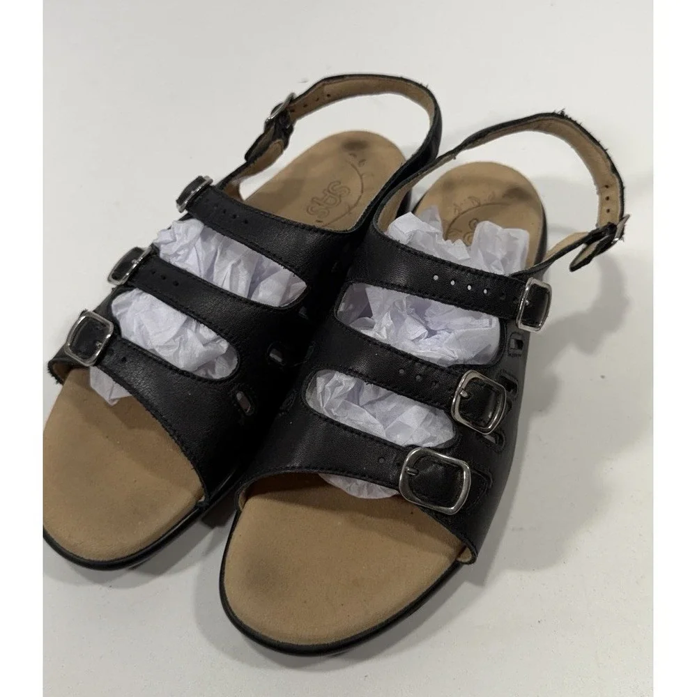 SAS Mystic womens Open Toe Casual Slingback Sandals size 9.5 Narrow Black